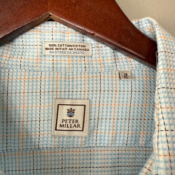 Peter Millar Mens Button Down Shirt Powder Blue Plaid Cotton Sz XL Easter Spring - Picture 5 of 11
